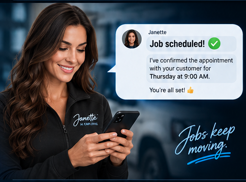 Janette confirming a scheduled job by text